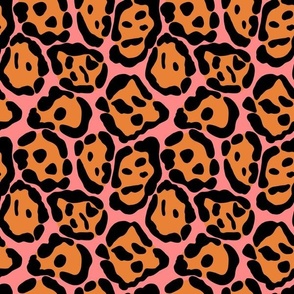 Orange Jaguar Cheetah Leopard Spot Print on Pink 12x12