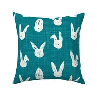 Easter bunnies - natural on teal - Easter, abstract bunnies, wicker texture, easter rabbits