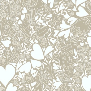 Hearts of Valentine in White and Taupe Pattern