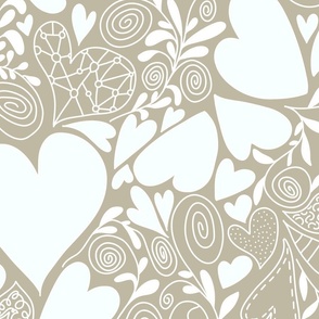 Hearts of Valentine in White and Taupe