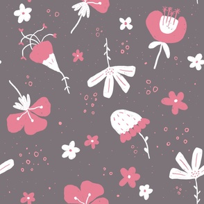 Cute Florals in Pink White and Gray