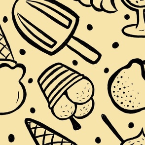 Ice creams black outline - yellow Large