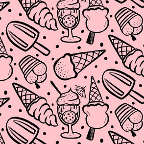 Ice creams black outline - pink Medium