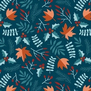 Ditsy winter leaves navy blue