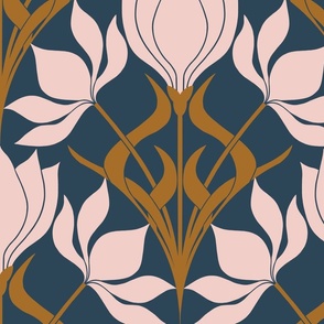 Art Deco Floral Scallop Pattern - large scale