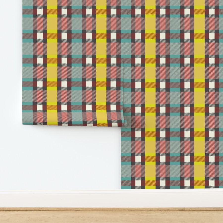 (M)  Plaid yellow, teal, taupe