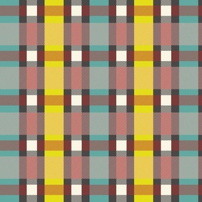 (M)  Plaid yellow, teal, taupe