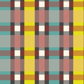 (L)  Plaid teal, taupe, yellow