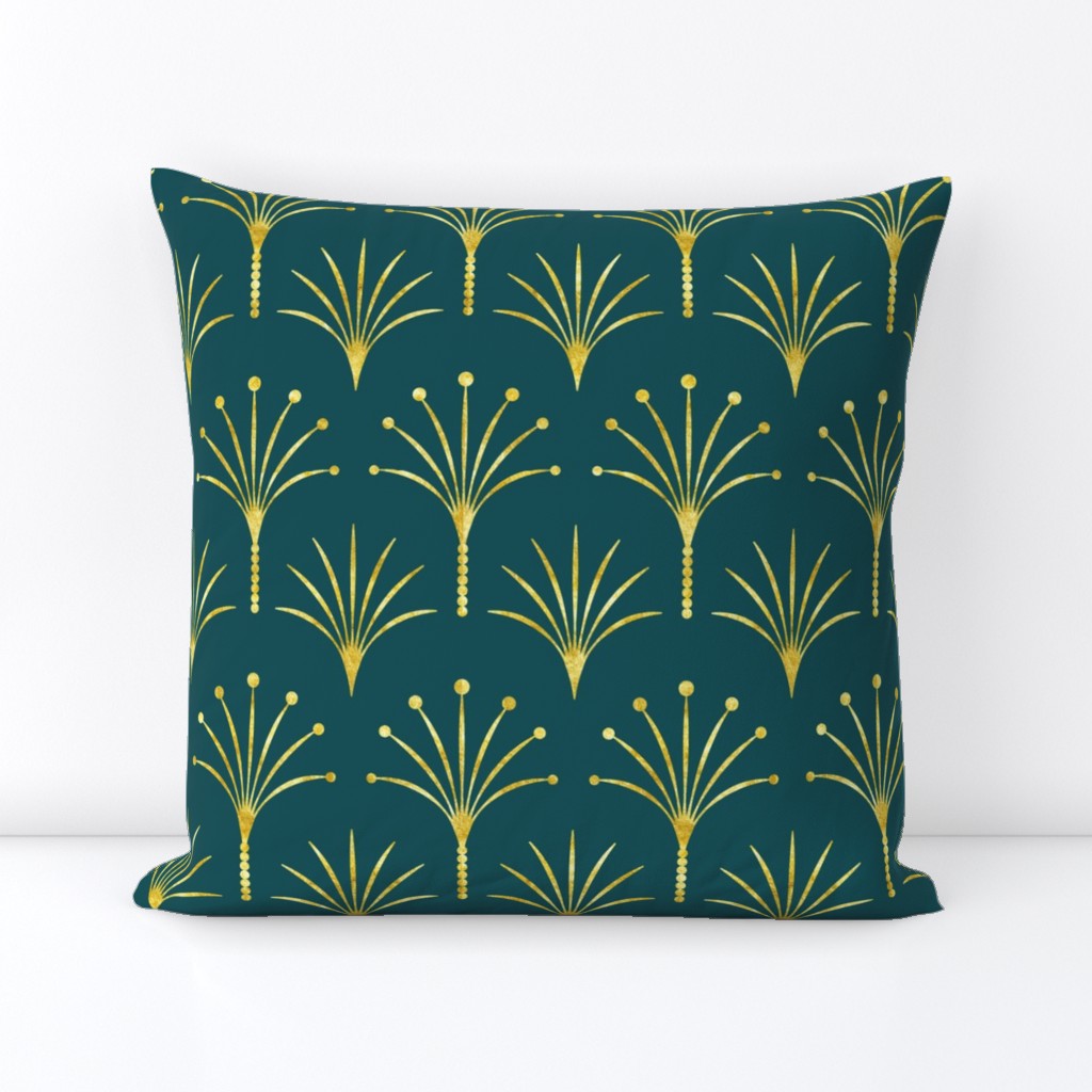 Art Deco emerald green thin gold fan palms