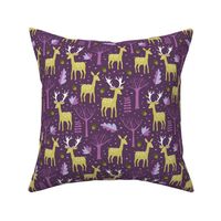 Deers in the fall forest purple