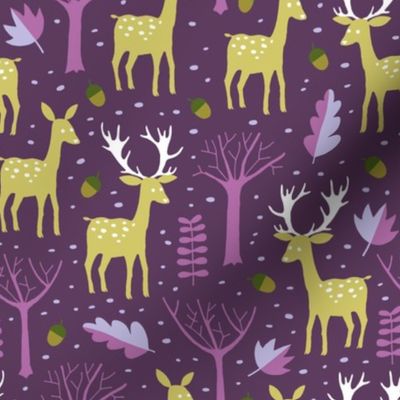 Deers in the fall forest purple