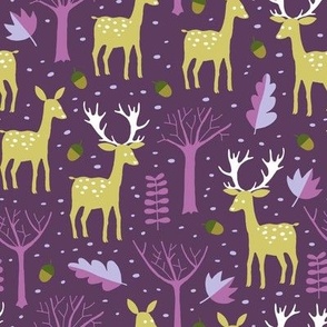 Deers in the fall forest purple