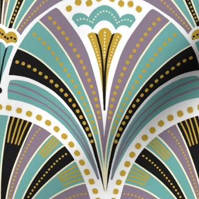 twenties art deco teal black and gold large scale