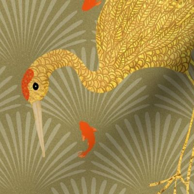 Art Deco Golden Japanese Cranes Feast
