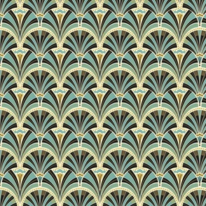 twenties art deco yellow, teal, black, small scale