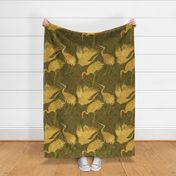 Art Deco  Golden Japanese Cranes  feast BROWN