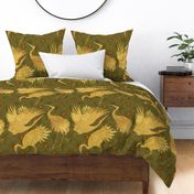 Art Deco  Golden Japanese Cranes  feast BROWN