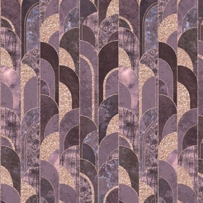 Roaring Twenties Style Moderne Art Deco Fancy Arcs  Pattern Ashy Grape Purple Smaller Scale