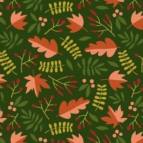 Ditsy fall leaves army green