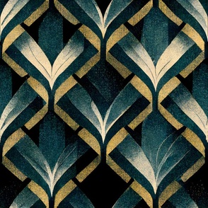 Large-scale Art deco - green, beige and gold luxury pattern