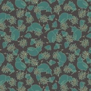 Christmas birds leaves-charcoal teal