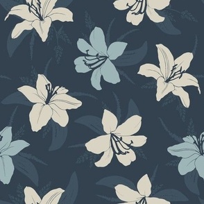 Lilies in beige and blue, on a smaller scale