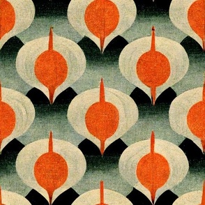 Vintage - retro orange green leaves pattern
