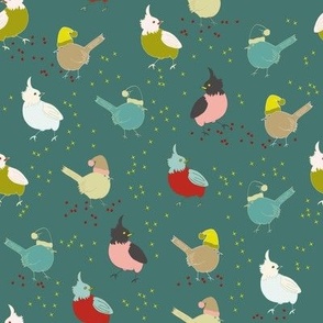 Christmas birds stars-teal