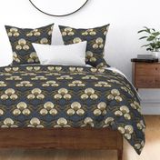 1920s Luxury Deco Floral  - Black, Cream, Gold, Blue - Large