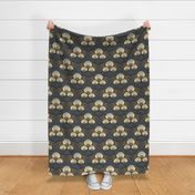 1920s Luxury Deco Floral  - Black, Cream, Gold, Blue - Large