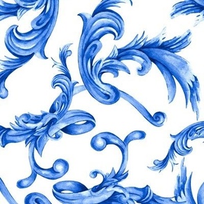 Blue Curl and Swirl on White