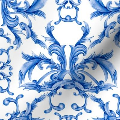 Damask Blue Curl and Swirl