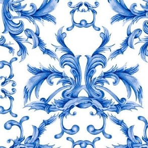 Damask Blue Curl and Swirl