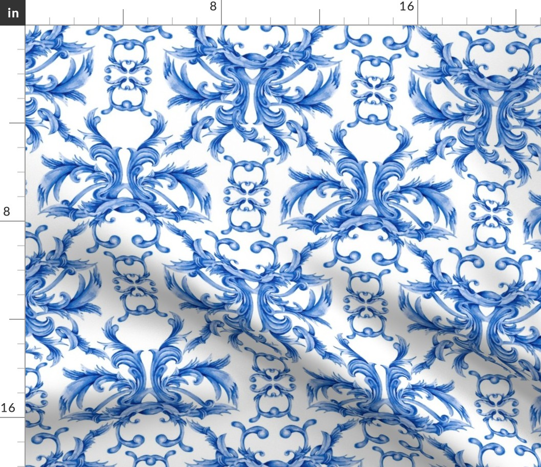 Damask Blue Curl and Swirl
