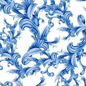 Blue Curl and Swirl on White Medium Scale