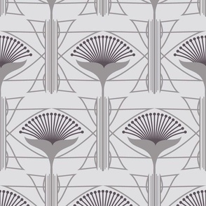 Art Deco Geometric Floral in Light Gray, Dark Gray and Mauve Gray Paducaru