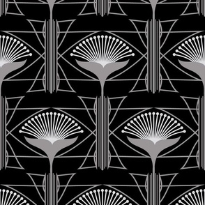 Art Deco Geometric Floral in Black, Gray and Light Gray Paducaru