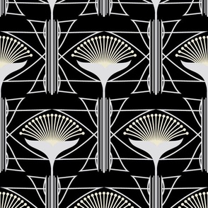 Art Deco Geometric Floral in  Black, Light Gray and Beige Paducaru