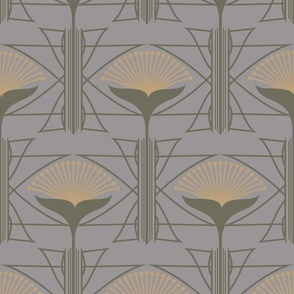 Art Deco Geometric Floral in Gray, Green and Tan Paducaru