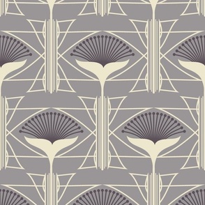 Art Deco Geometric Floral in Gray, Beige and Dark Gray Paducaru