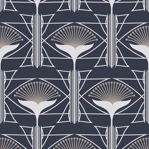 Art Deco Geometric Floral in Navy,  Light Gray and Dark Gray Paducaru