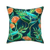 Stylized Art Deco Floral in Jewel Tones - large