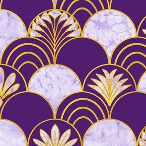 Art Deco Fans Gold Lavender and Dark Purple