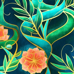 Stylized Art Deco Floral in Jewel Tones - extra-large