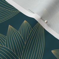 Lotus Art Deco, Deep Teal, Botanical Wallpaper 