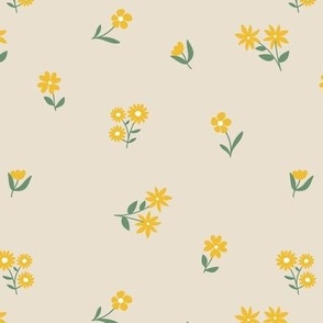 Retro wildflowers scandinavian blossom garden boho floral flowers and vines colorful yellow green on sand  SMALL 