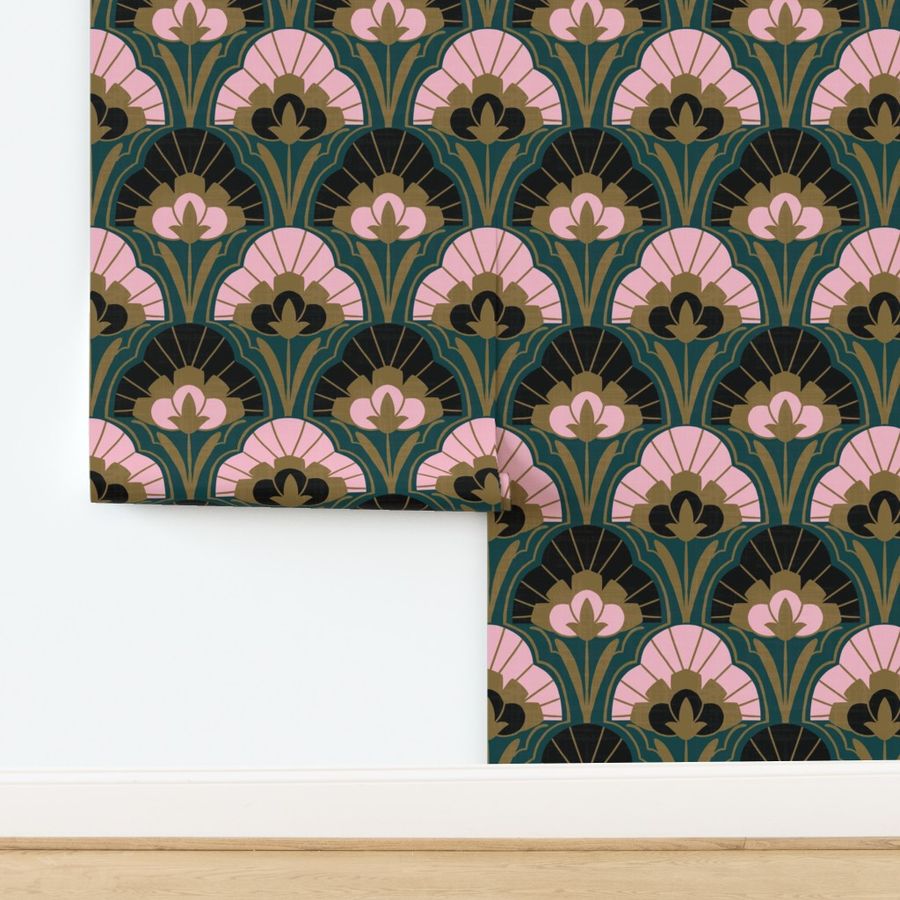 Deco Fan Floral - teal 