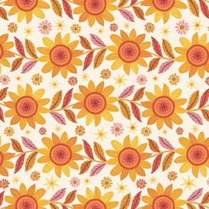 Sun Spirit, orange - retro sunflower floral