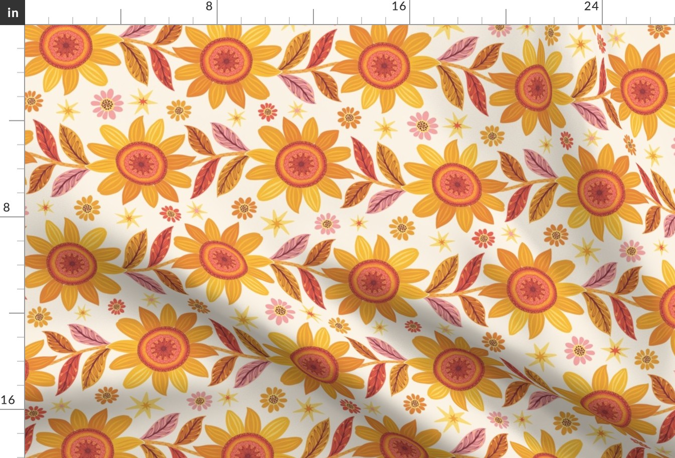 Sun Spirit, orange - retro sunflower floral