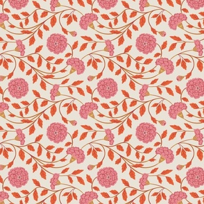 Naisha's Garden - trailing Indian floral in pink, orange and ecru